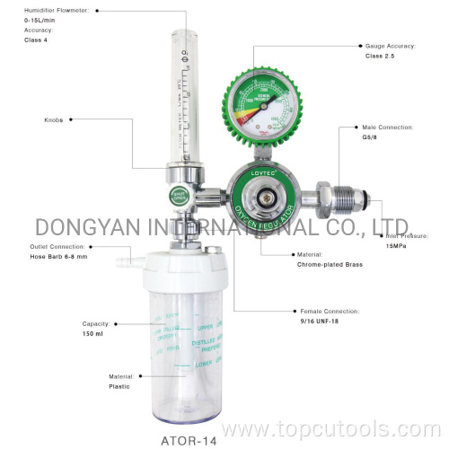 Oxygen Regulator with Humidifier Bottle